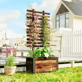 Outsunny Hochbeet mit Rankgitter 65 x 31 x 147 cm Verkohlt