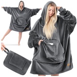 Kesser KESSER® Hoodie Decke mit Ärmeln Deckenpullover,Flauschige Sherpa Kuscheldecke Tragbare Decke,Übergroße Kapuzenpullover für Damen Herren Erwachsene Warm Ärmeldecke