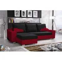 Fun Möbel Ecksofa Sofa COLLIN mit Schlaffunktion Rot / Schwarz Ottomane Links - Schwarz