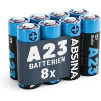 ABSINA 8X Batterie A23 für Garagentoröffner und vieles mehr - 23A 12V Batterie Alkaline auslaufsicher & mit Langer Haltbarkeit - A23S 12V Batterie, 12V 23A Batterie, L1028 23A 12V Battery, V23GA