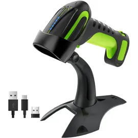 Tera Pro 3 in 1 Extreme Leistung Barcodescanner Kabellos 1D Bluetooth Kabellos & Kabelgebunden USB-C Industriell 1D Barcode Scanner 2500mAh Exzellente Fallfestigkeit mit Ständer 8100 Grün
