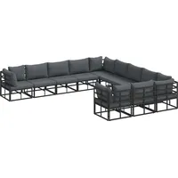 vidaXL Garten-Sofa-Set mit Kissen 11 pcs Schwarz Aluminium