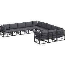 vidaXL Garten-Sofa-Set mit Kissen 11 pcs Schwarz Aluminium