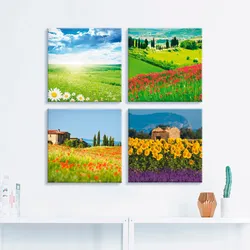 Artland Leinwandbild »Gänseblume Zypressen Mohn Lavendel«, Felder, (4 St.), 4er Set, verschiedene Größen Artland Farbe Bild(er): grün