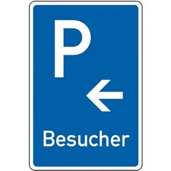 Schild I Parkplatzschild Besucher mit Pfeil links, Aluminium RA0, reflektierend, 600x900mm, DIN 67520