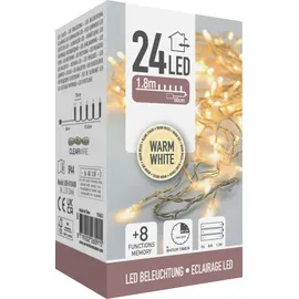 free & easy, self import agencies LED-Lichterkette, 24 LEDs, warmweiß, Batteriebetrieb, IP44, Timer, transp.