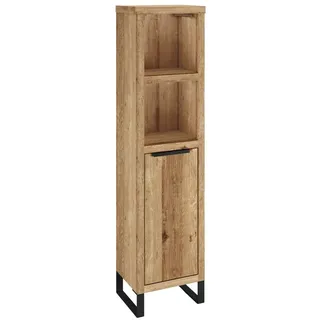 Woodkings Bad Hochschrank Badmöbel Wildeiche Regal massiv Holz hell Sydney mit Metallfuß - Braun