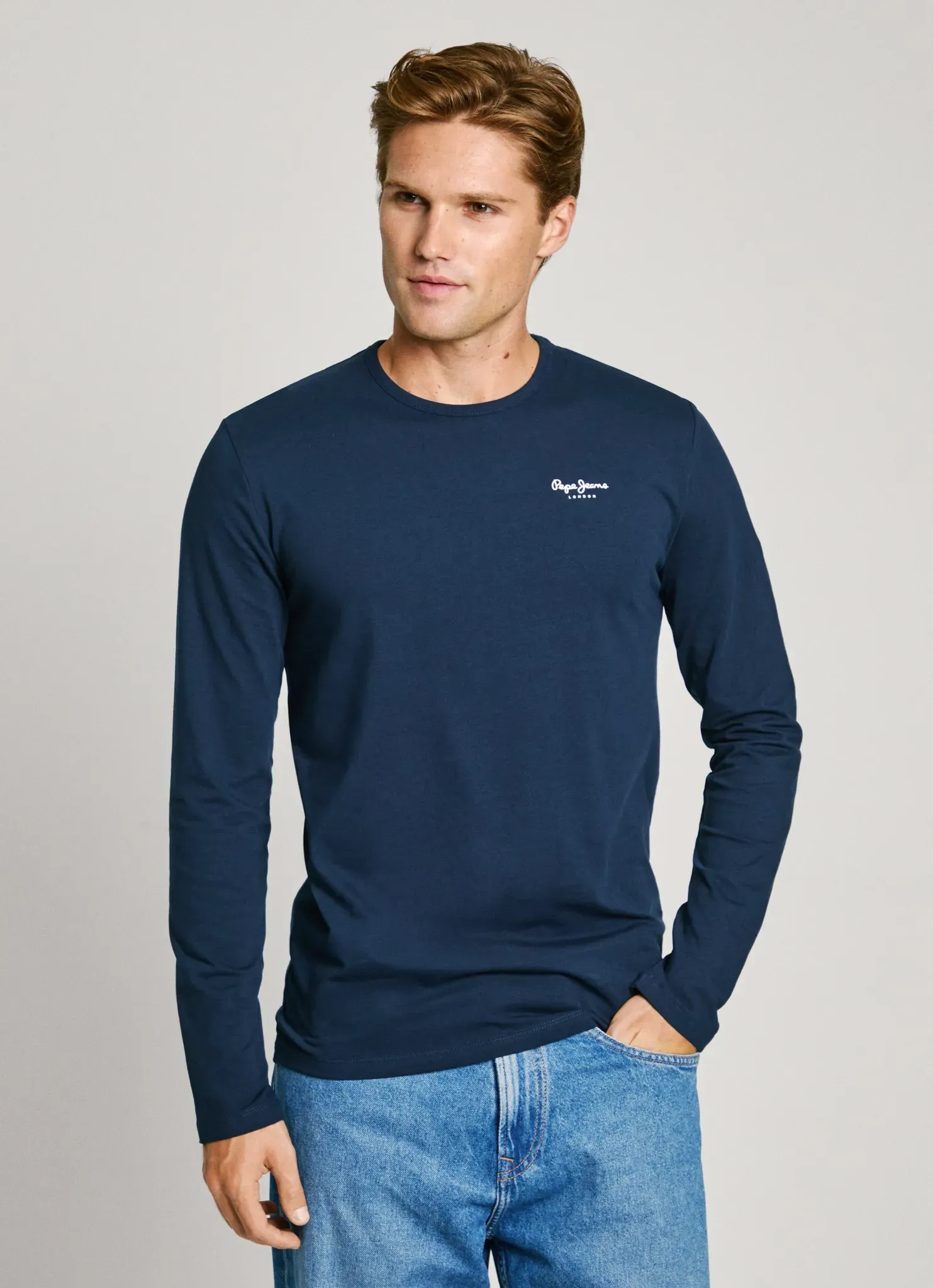 Langarmshirt PEPE JEANS, Herren, Gr. XL, blau (navy), Jersey, Obermaterial: 95% Baumwolle, 5% Elasthan, slim fit normal, Rundhals, Shirts Langarmshirt