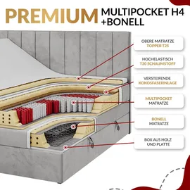 MKS Meble King Boxspringbett 180x200 mit Bettkasten Eiche, Polsterbett 180x200 mit Matratze H4, Bett 180x200 mit Kopfteil, Bett mit Holzrahmen in W... - Braun