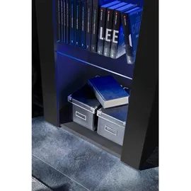 komodee Komodee, Vitrine, Schwarz, Schwarz, Glas, Uni, 3 Fächer, Rechteckig, 55x159x35 cm, Wohnzimmer, Wohnwände, Vitrinenschränke