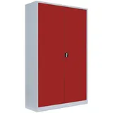 Lüllmann XXXL Stahl-Aktenschrank Metallschrank abschließbar Büroschrank Stahlschrank 195 x 120 x 42,2cm Grau/Rot 530374