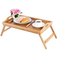 Ejoyous Betttablett Bambus, 63 x 27.3 x 22.5cm klappbar Serviertablett Beistelltisch Frühstückstablett Laptoptablett mit Tragegriffen für Frühstück im Bett Betttablett