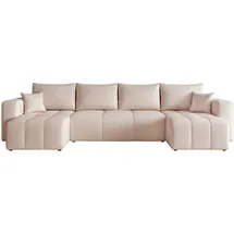 idohome U-förmige Wohnlandschaft mit Schlaffunktion und Bettkasten 3-Sitzer Beige