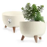 Kadax Blumentopf aus Kunststoff mit DREI Einsteckstützen, runde Blumenschale, Pflanzkübel, Blumenkübel, Pflanzschale für Balkon, Wohnzimmer (33 cm Ø/Creme)