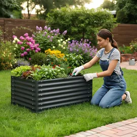 Tectake Hochbeet Pflanzbeet 120 x 100 x 62 cm Grau