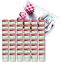 Mambocat 48er Set Sturzglas 350 ml Marmeladenglas Einmachglas To 82 rot karierter Deckel incl. Diamant-Zucker Gelierzauber Rezeptheft