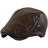 HAPPYPOP Schirmmütze Herren Schiebermütze Driving Cabbie Jagd Flatcap Newsboy Cap Gatsby Herren Hut Barett Schlägermütze Schiebermütze Herren Warm Komfortabel Winter PU Leder - M