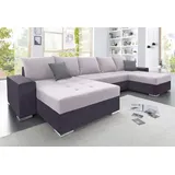 Collection AB Wohnlandschaft COLLECTION AB "Josy XXL U-Form, B: 333 cm, mit 2 Recamieren 77 & 97 cm", silber (anthrazit, silber), B:333cm H:84cm T:161cm, 100% Polyester, Sofas, Wohnlandschaft, Bettfunktion, Bettkasten & 2 Zierkissen, Federkern