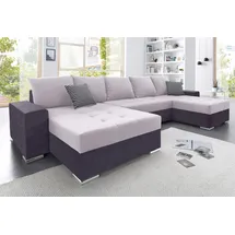Collection AB Wohnlandschaft COLLECTION AB "Josy XXL U-Form, B: 333 cm, mit 2 Recamieren 77 & 97 cm", silber (anthrazit, silber), B:333cm H:84cm T:161cm, 100% Polyester, Sofas, Wohnlandschaft, Bettfunktion, Bettkasten & 2 Zierkissen, Federkern