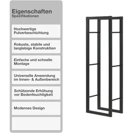 stado Kaminholzregal | Stahl | Schwarz | 40x150x25cm | Feuerholzregal | Brennholz