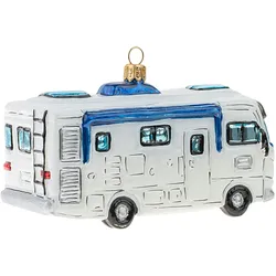 Christbaumschmuck Wohnmobil 12,5cm - Glas Figur Mundgeblasen & Handbemalt Weihnachtsbaum Anhänger Weihnachten Christbaumanhänger Fahrzeuge Camper Weiß