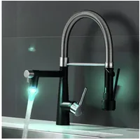 LuxusKollektion Küchenarmatur LED Gebürstetes Nickel Schwarz Wasserhahn Küche mit Schloss Brause