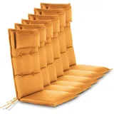 normani 6er-Set Stuhlauflagen Sitzpolster Hochlehner mit Kissen 120x50 cm aus wasserdichtem und pflegeleichtem Outdoor Material - Gartenstuhlauflagen für Draußen und Drinnen Orange 120 x 50 x 5 cm