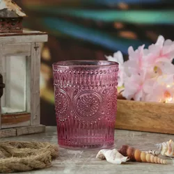 MARELIDA Trinkglas lila 280ml Wasserglas Saftglas Vintage Boho Blumenmuster