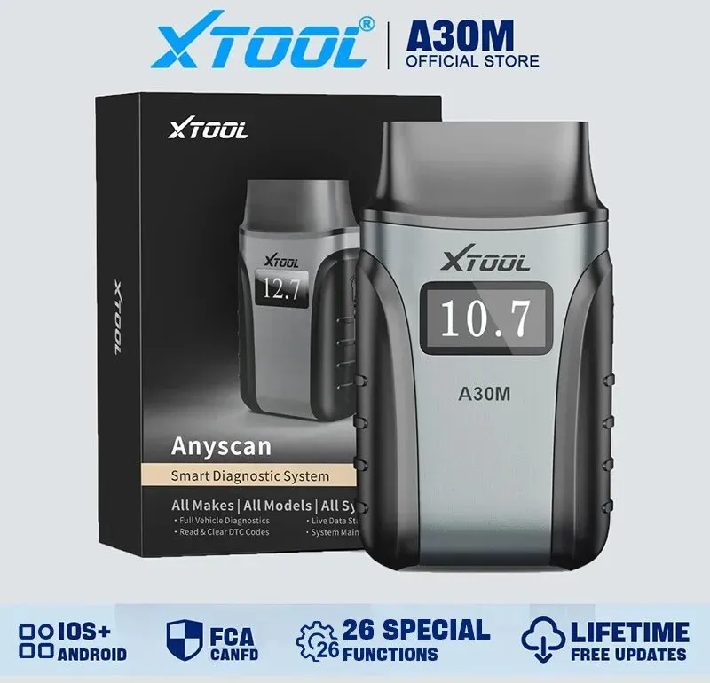 XTOOL A30M OBD2 Diagnosegerät mit Bluetooth, kabelloses Kfz-Diagnosegerät mit 26+ Zurücksetzungen, zweiseitige/aktive Tests, Alle Systeme, OBD-Diagnosegerät für Android & iOS, Öl-/ABS-/SAS-/BMS-/DPF-Zurücksetzungen, lebenslange Softwareaktualisierungen