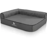 Knuffelwuff Eck Hundebett Marlie Orthopädisch Velours Übergröße XXXL 140 x 100cm Lehne Links Grau