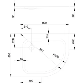 Bette BetteCorner Viertelkreis-Duschwanne, ungleichschenklig, 800x900x35mm, 5401000 Farbe: Weiß
