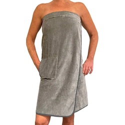 HOMELEVEL Saunatuch Saunakilt Damen – Klettverschluss – Tasche – 100% Baumwolle grau