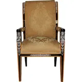 Casa Padrino Esszimmerstuhl Barock Luxus Empire Esszimmer Stuhl mit Armlehnen Mahagoni / Gold / Schwarz / Silber - Limited Edition