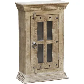 SIT Möbel SIT DAIPUR beige natur antikgrau), B:44cm H:70cm T:20cm, Glas, Massivholz, Schränke, Hängeschrank, geschnitzte Verzierungen
