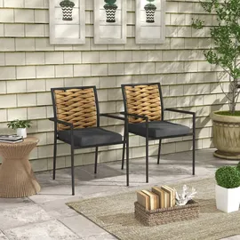 Outsunny Rattan Gartenstuhl Gartensessel 57 x 58 x 87 cm schwarz 2 St.