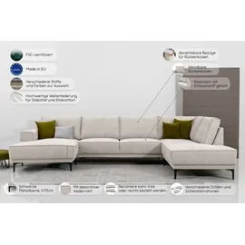 OTTO home Wohnlandschaft OTTO HOME "XXL Sofa Oland, Struktur, Flachgewebe, Luxus-Microfaser, Boucle", beige, B:345cm H:85cm T:210cm, 100% Polyester, Sofas, Wohnlandschaft, U-Form, 345 cm, Wellenunterfederung, Skandi-Design, Metallfüße, Topseller