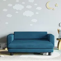 Kindersofa Mit Hocker Blau 100x50x30 Cm Samt