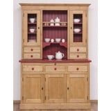 Casa Padrino Küchenbuffet Landhausstil Küchenschrank Naturfarben / Bordeauxrot 137 x 50 x H. 197 cm - 2 Teiliger Küchenschrank mit 5 Türen und 7 Schubladen - Landhausstil Küchenmöbel