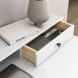 Idimex Schreibtisch MALINA mit Aufsatz & Schublade aus Kiefer Massivholz, weiß - Bürotisch mit Stauraum & konischen Beinen, Stabiler PC-Tisch aus robust... - Weiß