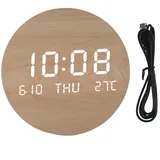 HOHOVYVY Geräuschlose Große LED-Wanduhr Aus Holz Mit Datum Und Temperaturanzeige Für Wohnzimmer Und Schlafzimmer Aufladbar