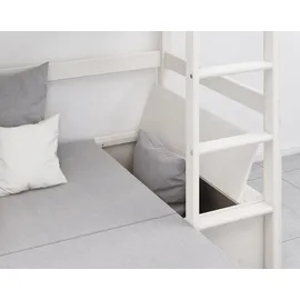 VCM Kids Hochbett, Couch, Lattenrost, Matratze, Schreibplatte und Regal weiss/hellgrau. - Weiß