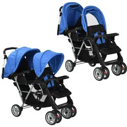 Tandem-Kinderwagen Stahl Blau und Schwarz