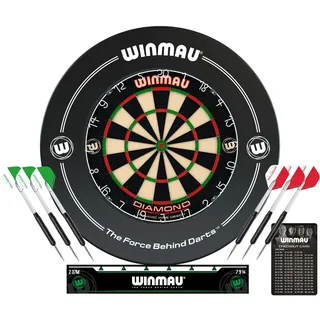 WINMAU Diamond Plus Steeldartscheibe Surround-Set - Professionelles Dartzubehör - Enthält Diamond Plus Dartscheibe, Dart Surround, 2 Sätze von Präzision Steeldart Und Mehr