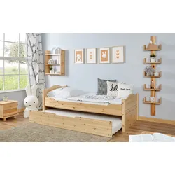 Jugendbett TICAA "Leni", beige (natur), B:109cm H:78cm L:211cm, Betten, Kinder-Einzelbett Massivholzbett, Einzelbett, inkl. Zusatzbett und Rollrost