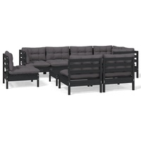 vidaXL 9-tlg. Garten-Lounge-Set mit Kissen Schwarz Massivholz Kiefer