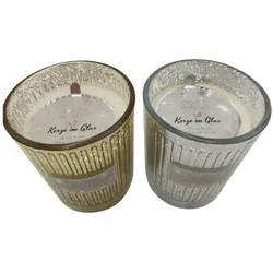 2 x Kerze im geriffelten Glas `Silver Winter` Winterkerze Dekokkerze Kerzen