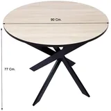 SKRAUT HOME Runder Esstisch, Modell ZEN, 90x90x77cm, Farbe Eiche und Schwarz, matt Schwarze metallbeine lackiert - Braun