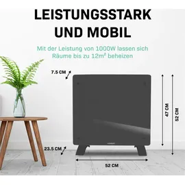 VONROC Elektroheizung, Konvektor-Heizung – Energiesparende elektrische Heizung - 12m2 – Manuelle und WLAN-Steuerung – Einstellbarer Thermostat und Timer – Grau