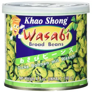 Khao Shong Dicke Bohnen mit Wasabi, knackige Bohnen im scharfem Teigmantel, fettärmere Alternative zu Nüssen, mittlere Schärfe, (1 x 140 g Dose)