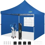 COBIZI Pavillon 3x3 mit 3 seitenwänden & 4 Sandsäcke, faltpavillon 3x3 wasserdicht stabil, Pop Up Pavillon UV-Schutz 50+ Partyzelt Gartenpavillon für Strand Hochzeit Camping, Kobaltblau